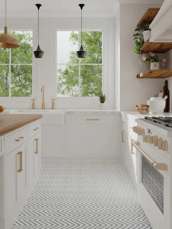 Cuisine blanche aux lignes classiques
